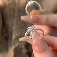 wholesale S925 Sterling Silver Divine Dragon Tail Ring for Women, Couple Set, Niche Design, Year of the Dragon Bestseller, Matching Unisex Band Rings-S925 Silver Dragon Tail Ring 2.4g (JZ015103)  Adjustable opening