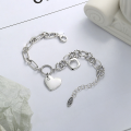 wholesale S925 Sterling Silver Korean Style Ins Wind Thick Chain Heart English Openwork Square Pendant Bracelet for Women-0-1