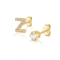 wholesale Metal: 925 Sterling Silver Alibaba International Station Exclusive 26 Letters Shiny Zircon Ear Studs Light Luxury Micro-Inlaid Personality Ear Pin-0-17