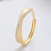wholesale S925 Sterling Silver Korean Minimalist Line Design Simple and Versatile Ins Ring-YJ1176 Gold/approx. 2g &gt; Adjustable opening