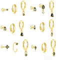 wholesale S925 Sterling Silver Geometric Moss Agate And Zircon Studded Cartilage Earring Hoop Set For Women, A Popular European And American Style-0-0