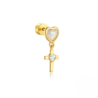 wholesale S925 Sterling Silver Opal Love Cross Cylinder Threaded Ear Cartilage Stud-Single gold #2