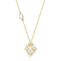 wholesale S925 silver Japanese and Korean new freshwater pearl collar chain with coral and zirconia inlay, fashionable, luxurious, niche, and high-end-10K gold + swimming paint  925 silver