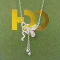 wholesale 999 Silver Serpent and Butterfly Tassel Asymmetric Necklace for Women, Minimalist Designer Collarbone Chain-0-1