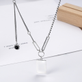 wholesale S925 Sterling Silver Korean Style Square Pendant with Black Diamond Letter, Fashionable Irregular Minimalist Versatile Accessory Chain Trendy-0-1