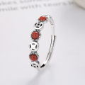 wholesale S925 Sterling Silver Retro Antique Coin Red Agate National Tide Palace Style Trendy Design Adjustable Ring-0-3