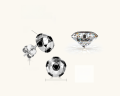 wholesale S925 Sterling Silver Cross-Border Personalized Fashion Football Black Moissanite Stud Earrings, European and American New Style Fan Earrings-0-5