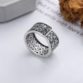 wholesale S925 Sterling Silver Vintage Antique Hollow-Out Design Pineapple Heart Sutra Unisex Open Ring-0-0
