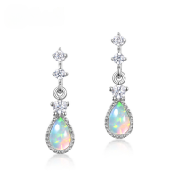 wholesale S925 Silver New Japanese and Korean Light Luxury Style Earrings for Women, Inlaid with Synthetic Opal, Small Batch Design Earrings Wholesale-Thick silver platinum plated 925 silver