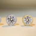 wholesale AU750 Platinum Plated S925 Sterling Silver 1 Carat Moissanite Stud Earrings Round Bezel-0-0