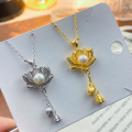 wholesale S925 Sterling Silver Lotus Natural Pearl Seedpod Tassel Pendant Necklace, Chinese Style Chic and Elegant Collarbone Jewelry-0-3