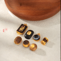 wholesale S925 ancient method gold-plated silver fittings set with natural agarwood wood fortune bead barrel bead spacer bead old bead DIY bracelet-Baby Beeswax Hand Card