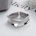 wholesale S925 Sterling Silver Irregular Wide Smooth Surface Square Open Ring Ins Time Street Style Ring for Women-0-2