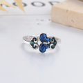 wholesale Silver S990 Enamel Resin Color Glaze Blue Butterfly Ethnic National Trend Creative Design Open Adjustable Ring-0-1