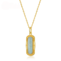 wholesale Gold-plated 925 Sterling Silver Japanese Retro Style Amazonite Geometric Long Pendant, New Women's Striped Rectangular Pendant-0-0