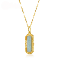 wholesale Gold-plated 925 Sterling Silver Japanese Retro Style Amazonite Geometric Long Pendant, New Women's Striped Rectangular Pendant-Pendant without chain 925 silver