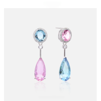 wholesale S925 Sterling Silver Fashionable and Elegant Zircon Teardrop Earrings with Crystal Inlays, Luxury Stud Ear Wholesale-003531-Platinum S925 Silver