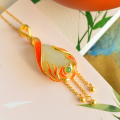 wholesale 925 silver gold-plated natural Hetian jade pendant with cold enamel phoenix tassel necklace, paired with Hanfu jade pendant accessories-0-1