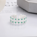 wholesale S925 Sterling Silver Fashion Cross-Border European and American Green Zircon Stripe Trendy Design Open Adjustable Ring-0-4