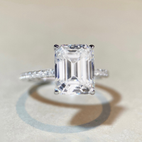 wholesale S925 Sterling Silver 4ct Moissanite Ring for Women, Minimalist and Versatile Light Luxury Large Ice Emerald Cut Ring-CBJZ111-4 carats (high carbon diamond)  9