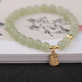 wholesale Gold-plated 925 Silver New Chinese Style Auspicious Koi Token Bracelet with 6mm Jade Beads and Greenish Aqua Hetian Jade Bracelet for Women-0-1