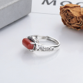 wholesale S925 Silver Retro Antique Red Agate Tree Grain Courtly Style Versatile Adjustable Opening Ring-0-2