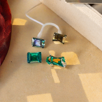 wholesale S925 silver plated with 18k gold retro high-end simulated emerald 8*10mm step-cut stud earrings for women-Simulated Emerald>4+4ct