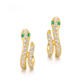 wholesale S925 Sterling Silver European and American Classic Style Fashionable Zodiac Snake Ear Studs with Green Zircon Wholesale from Manufacturer-0-0
