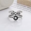 wholesale S925 Sterling Silver Retro Vintage Coin Double-Layer Hollow-Out Design Unisex Versatile Open-Attitude Ring-0-1