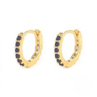 wholesale S925 Sterling Silver With Colorful Zircons Classic Hoop Earrings,-Gold-Black Diamond