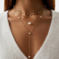 wholesale S925 Sterling Silver Double Layer Cross Star Moon Crystal Pearl Necklace For Women-0-2