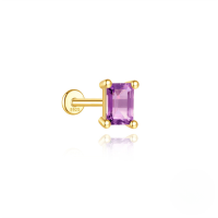 wholesale S925 Sterling Silver Geometric Zircon-inlaid Natural Amethyst Flat Threaded Ear Cartilage Stud-Single gold #1