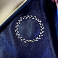 wholesale Sterling Silver Poemé Jewelry 3*6 Marquise for Women with Floral Leaf Setting and 025ct Full Diamond Chain 16-18cm-White【B-0827】 17cm