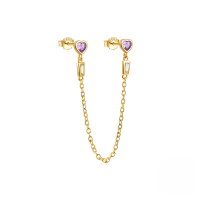 wholesale 925 Sterling Silver Geometric Zircon Accent Heart Tassel Hoop Earrings-Single gold#1&gt;925 silver