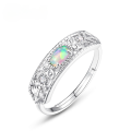 wholesale S925 Sterling Silver Cross-Border TikTok Live Stream Source Fashionable and Versatile Synthetic Opal Ring Niche Design Wholesale-0-0