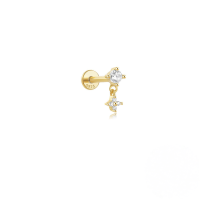 wholesale 925 Sterling Silver Star Teardrop Crystal Flat Threaded Ear Cartilage Stud-Single gold #2