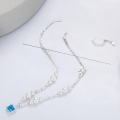 wholesale S925 sterling silver Korean-style elegant broken silver pieces with pearl and blue zirconia inlaid necklace, versatile creative jewelry-0-3