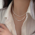 wholesale S925 Sterling Silver Broken Silver Pearl Layered Double Necklace for Women, Korean Summer New Fashion Versatile Heavy Work Choker-0-2