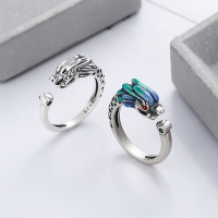 wholesale S925 Sterling Silver Retro Dragon Pattern Drip Glaze Enamel Chinese National Trend Ancient Style Dragon Design Adjustable Ring-YJF762/A approx. 3.5g  925 silver