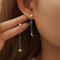wholesale S925 Sterling Silver Simple Zircon-inlaid Chain Tassel Star And Moon Ear Studs-0-1