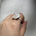 wholesale S925 Sterling Silver Unique Style One Pearl Ring for Women, Small and Chic, High-End Feeling, Natural Pearl Open Adjustable Ring-0-3