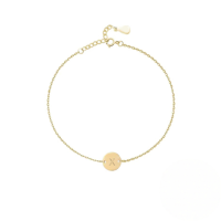 wholesale S925 Sterling Silver Engraved Round Tag 26 Letters Charm Bracelet For Women Daily Wear-Gold-X 925 Silver