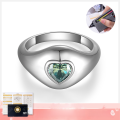 wholesale Metal: Sterling Silver Plated with 18k White Gold, 65mm Heart-Shaped Blue-Green Moissanite Unisex Ring for European and American Cross-Border Charity-0-0
