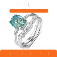 wholesale S925 Silver Set Ring with Green Moissanite Center Stone, Stackable Ring, Best-Selling Wholesale Ring for Independent Stores-Platinum 2 carats (with certificate) >9 US