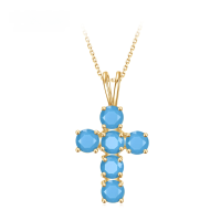 wholesale 925 Silver Exquisitely Crafted Versatile Gemstone Pendant, Cross Design with Inlaid Synthetic Turquoise Necklace Pendant-Synthetic turquoise 925 silver