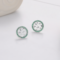 wholesale S925 sterling silver fashionable Korean and Japanese row of diamonds with green zirconia irregular texture personalized internet-famous design earrings and ear studs-0-0