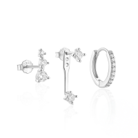 wholesale S925 Sterling Silver Classic Hoop Earrings Set For Women, High-endins。-3-piece set - Platinum #5 925 silver