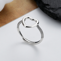 wholesale S925 sterling silver minimalist hollow-out heart ring, ins delicate and elegant niche design versatile index finger ring-335J/approx. 2.1g Opening adjustable