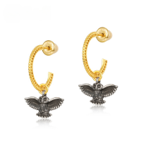 wholesale S925 sterling silver gold-plated Korean and Japanese new style black owl earrings for women, fashionable OL ear accessories for wholesale-10K gold + swimming paint  925 silver