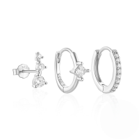 wholesale S925 Sterling Silver Classic Hoop Earrings Set For Women, High-endins。-3-piece set - Platinum #6 925 silver